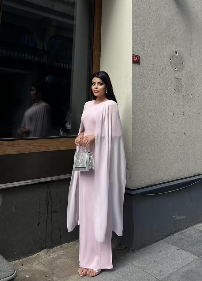Midi Dress With Chiffon - Baby Pink