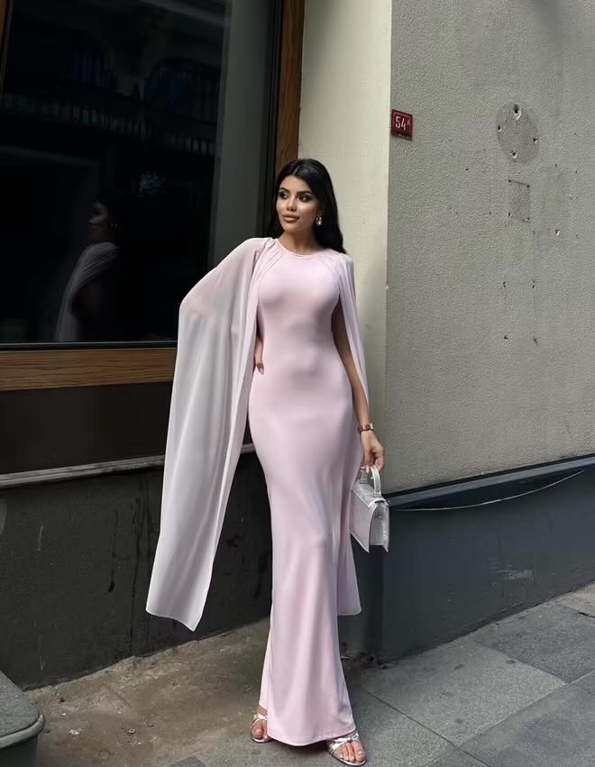 Midi Dress With Chiffon - Baby Pink