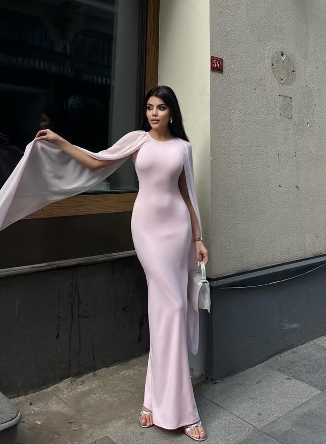 Midi Dress With Chiffon - Baby Pink
