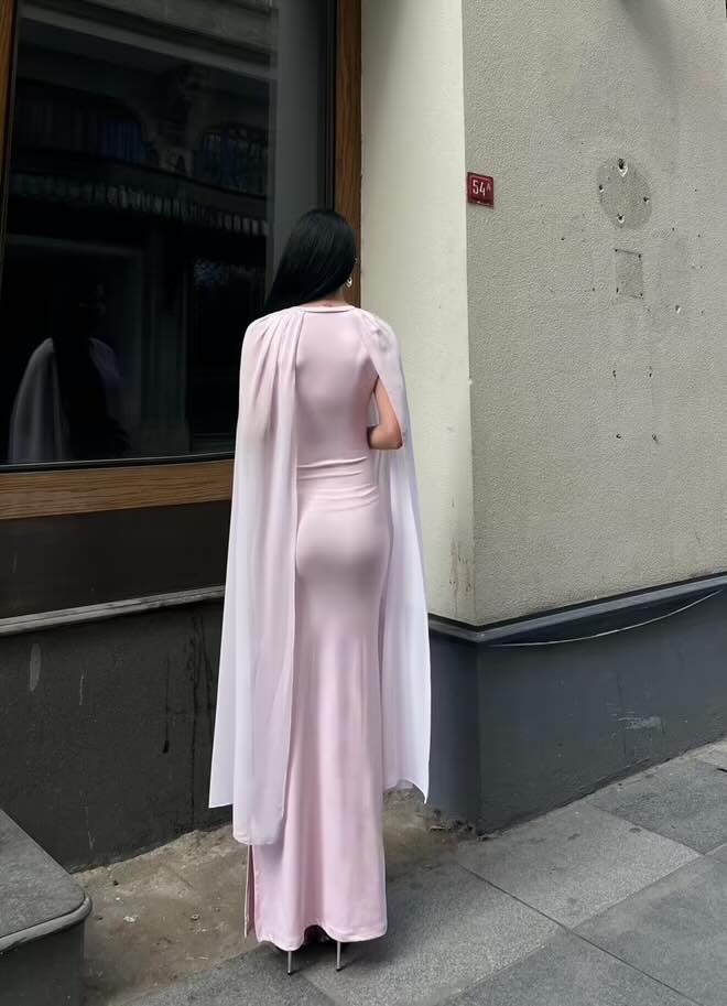 Midi Dress With Chiffon - Baby Pink