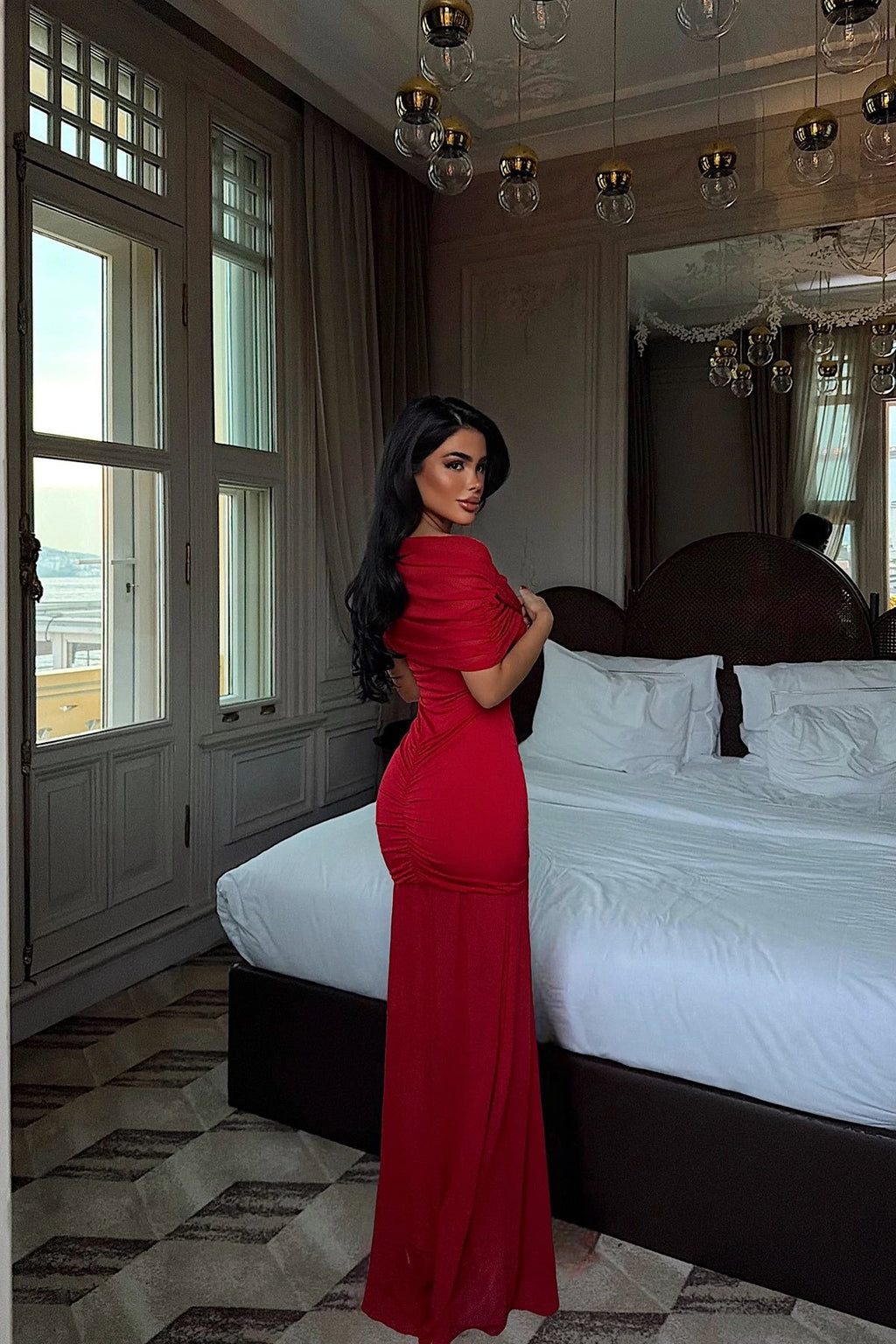 Elegant Red Shannon Maxi Dress for Women | Sleeveless Bodycon Evening Gown