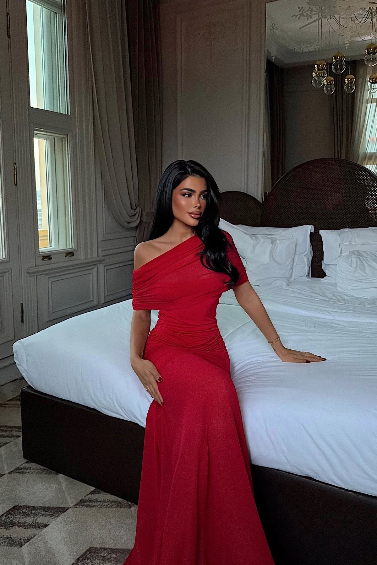Elegant Red Shannon Maxi Dress for Women | Sleeveless Bodycon Evening Gown
