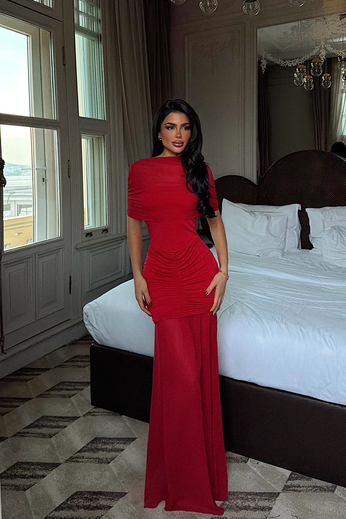Elegant Red Shannon Maxi Dress for Women | Sleeveless Bodycon Evening Gown