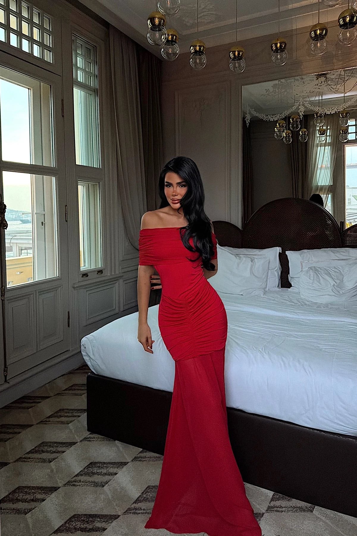 Elegant Red Shannon Maxi Dress for Women | Sleeveless Bodycon Evening Gown