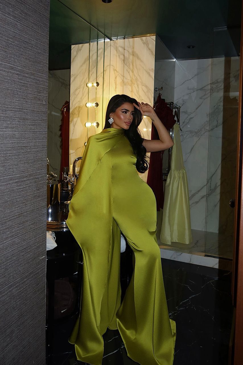 Olive Luxe Satin Evening Jumpsuit ✨